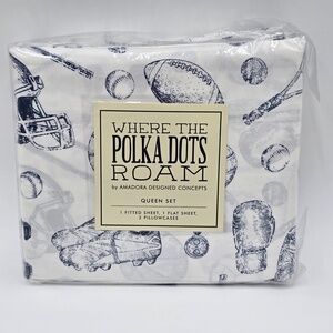 Where The Polka Dots Roam Sports Sheet Set Queen Navy/white Microfiber Bedding